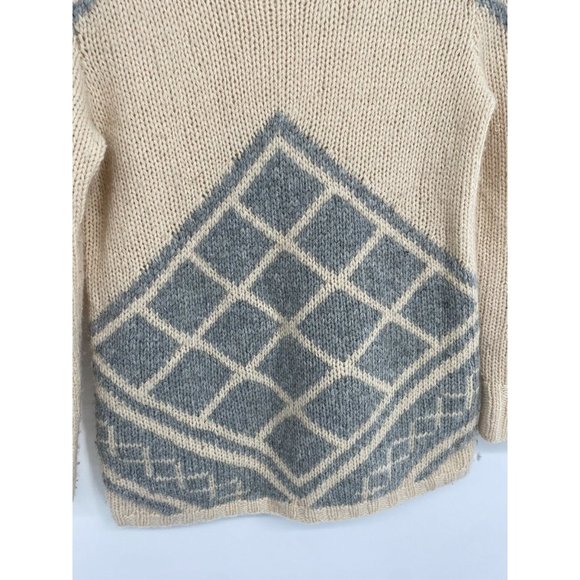 J. Crew Hand Knit Tile Sweater With Cashmere XX Soft Cozy Gray Beige Wool - Picture 2 of 4